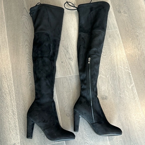Over the Knee Black Faux Suede Block High Heel Boots Black Women size 8 - Picture 5 of 17